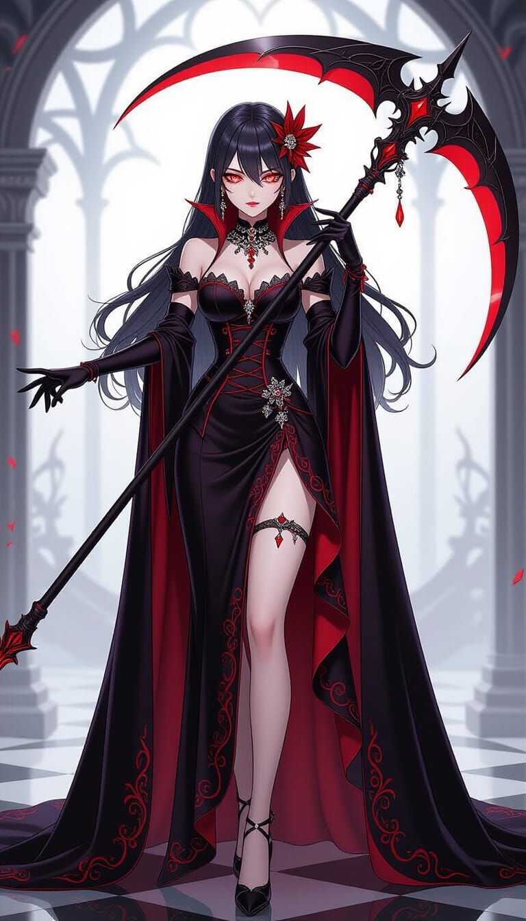 Anime Vampire Admiral with Scythe and Gothic Dress