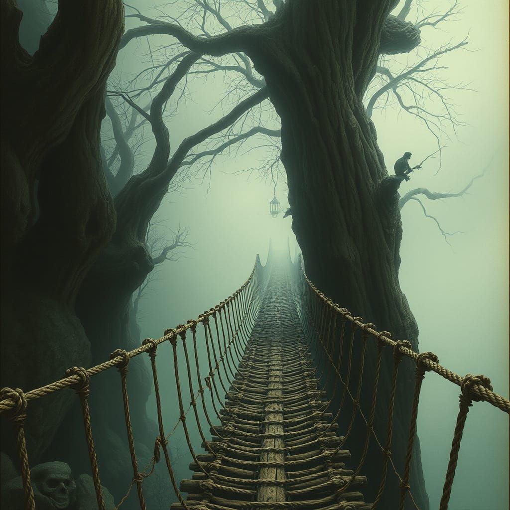 Surreal Wooden Bridge Vanishes into Infinity in Escher-Inspi...