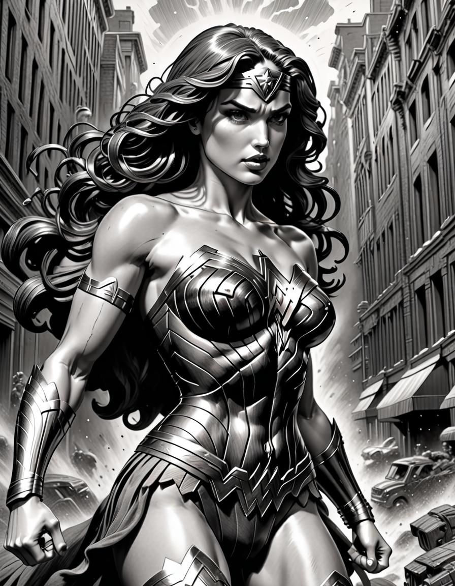 Wonder Woman Figurine: Comic Book Charcoal Art