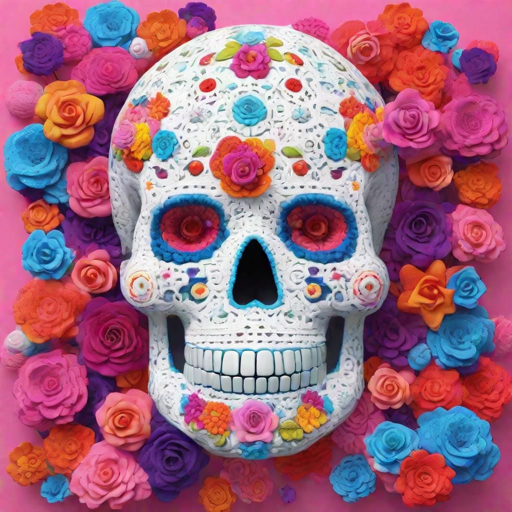 Giant Crocheted Sugar Skull in Rococo Style