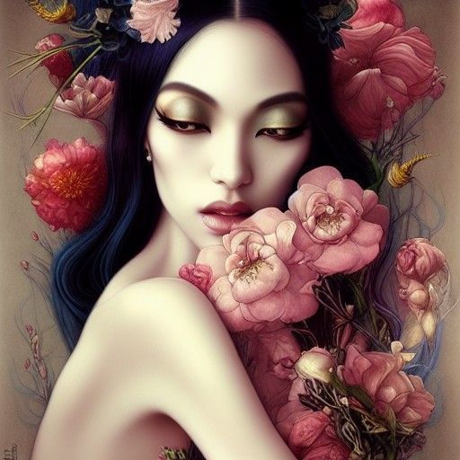 Androgynous Asian God Portrait in Maximalist Style