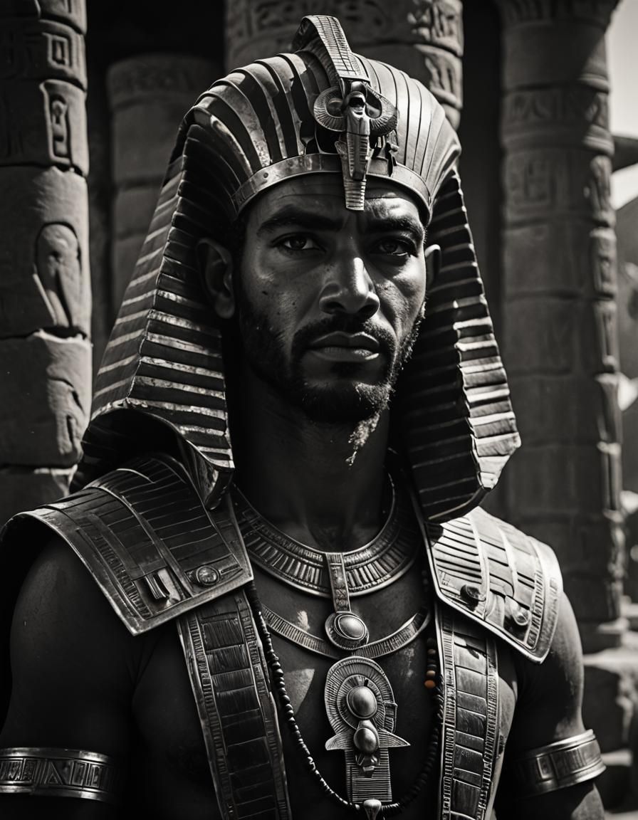 Dramatic Portrait of an Ancient Pharaoh in Black and White