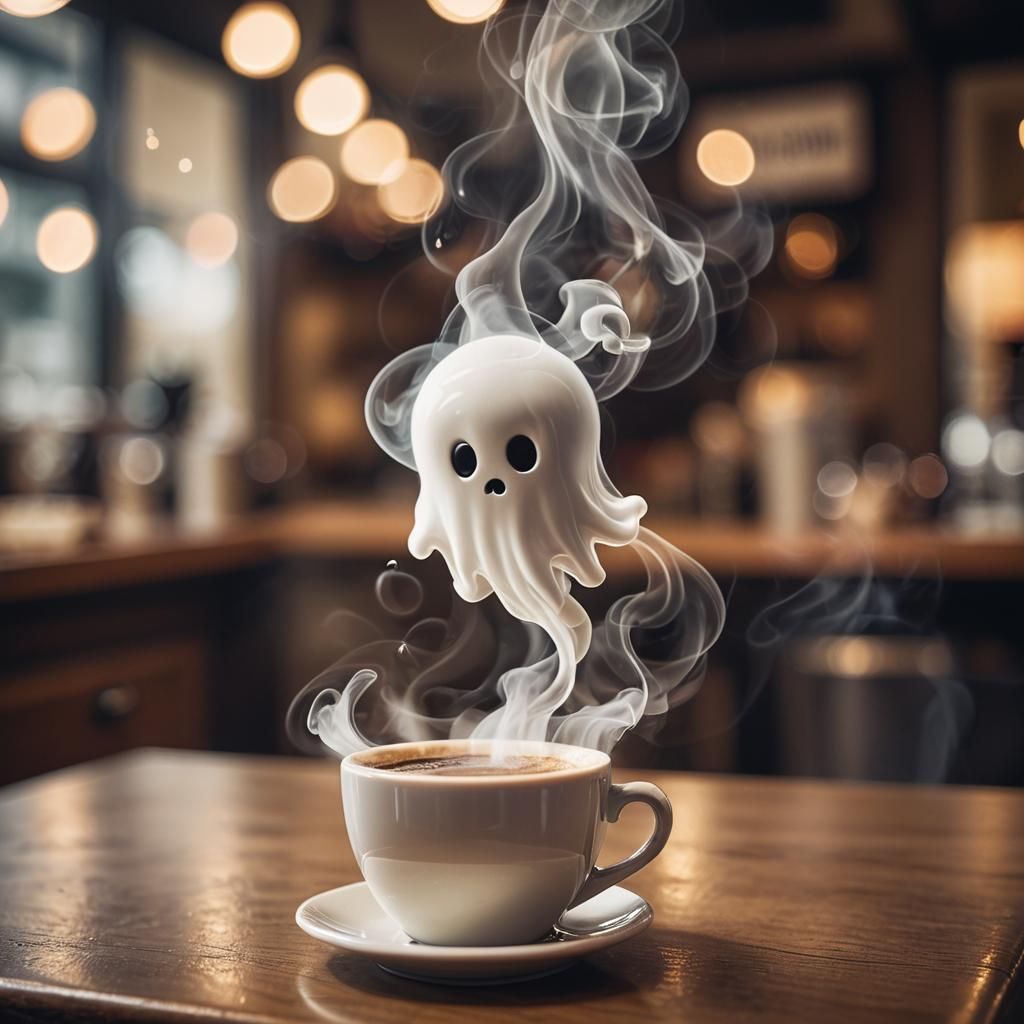 Whimsical Ghost Emanates from Coffee Cup