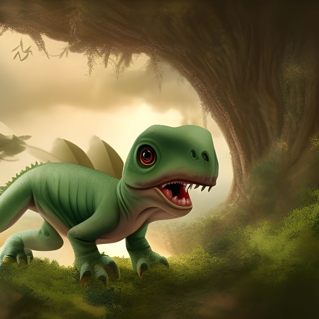 Cute Baby Dinosaur with Big Eyes: Digital Painting