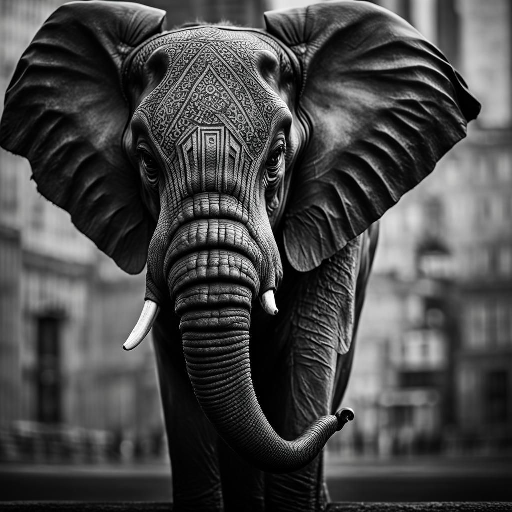 Mobile Phone with Geometric Elephant Tattoo in Portrait