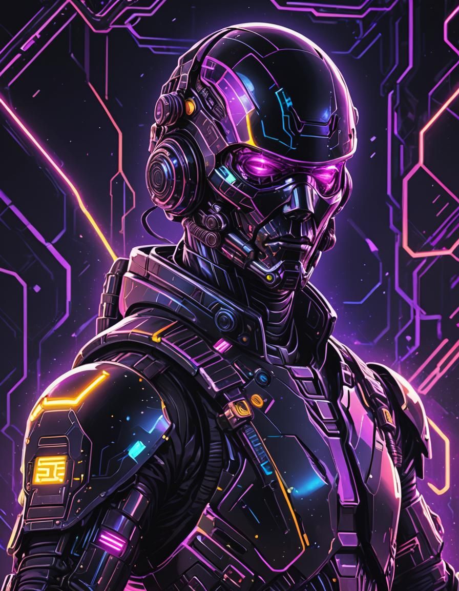 Cyborg Space Cowboy: Neon-Noir Digital Art Portrait