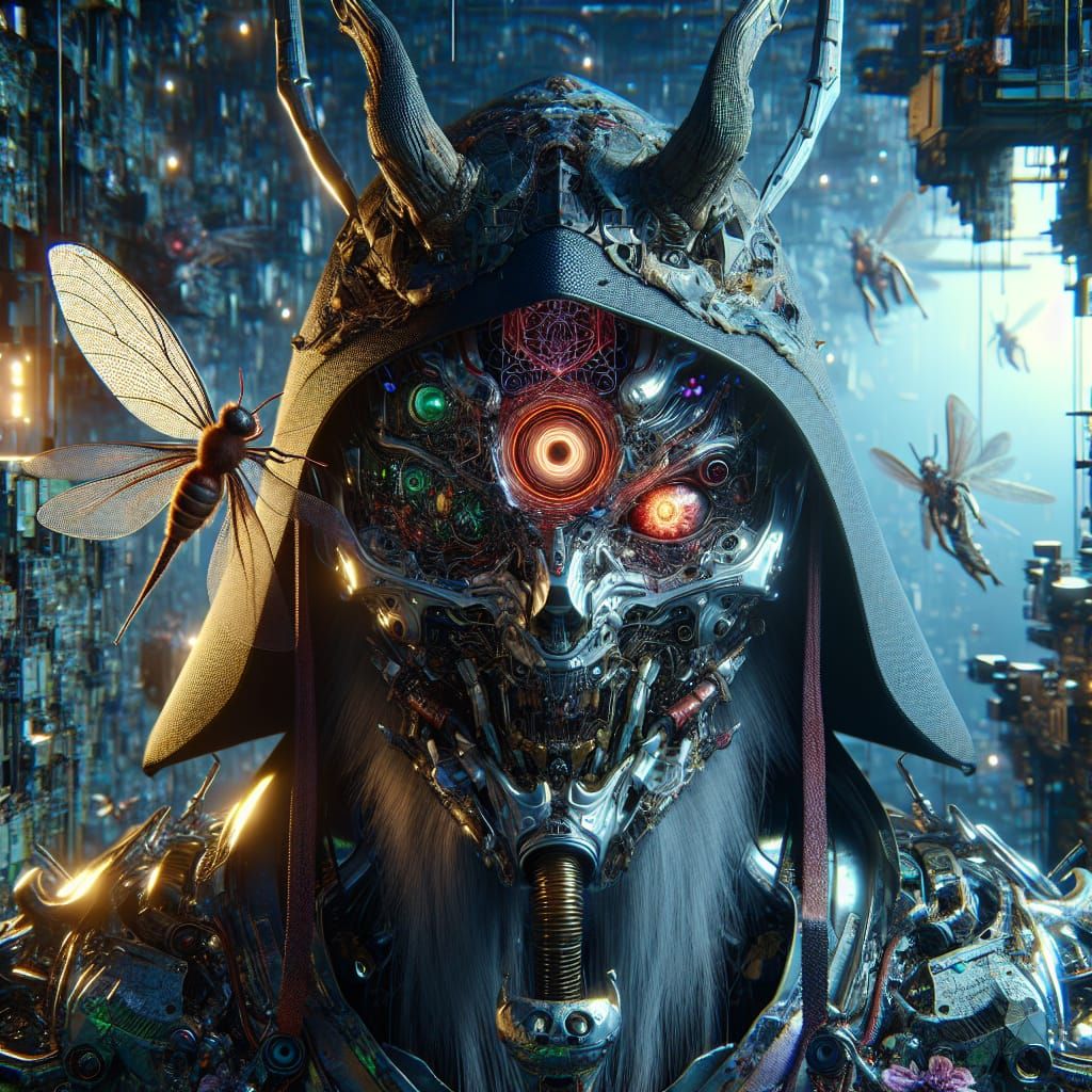 Cyberpunk Oni Boss in Dystopian Hellscape