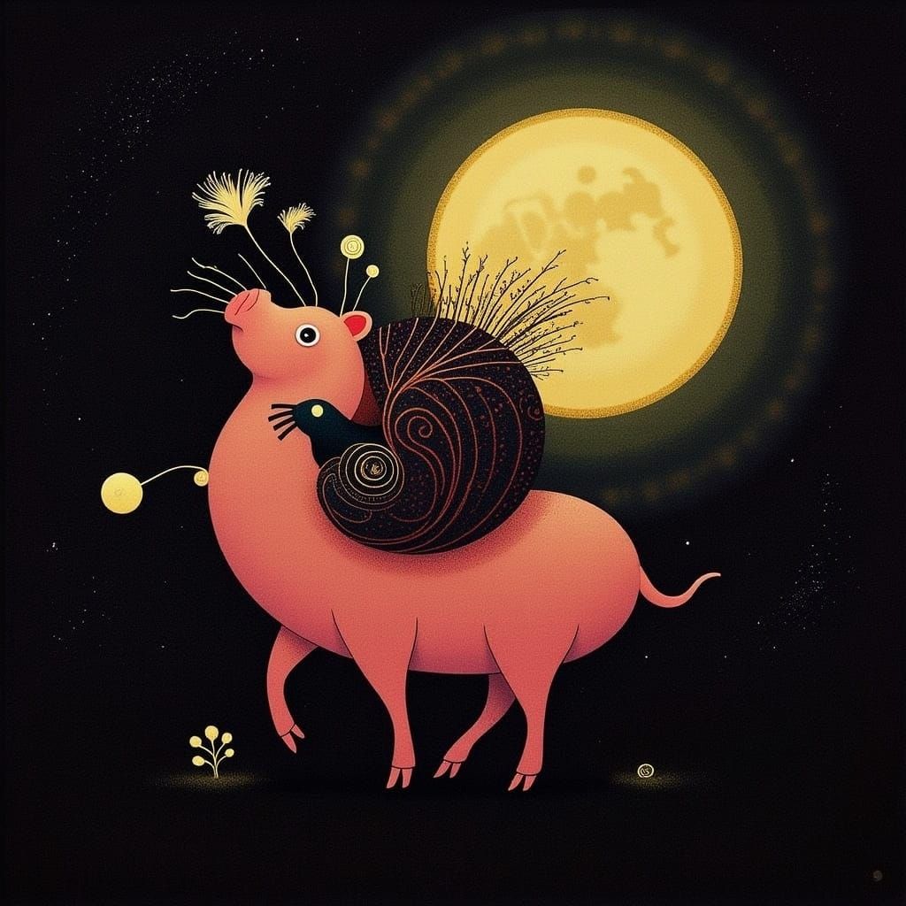 Winged Piglet in Dreamlike Impasto Painting