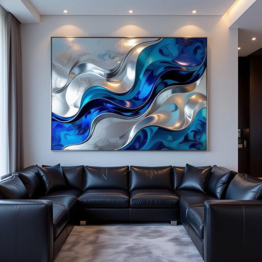 Metallic Wave Abstract Art in Modern Luxury Room