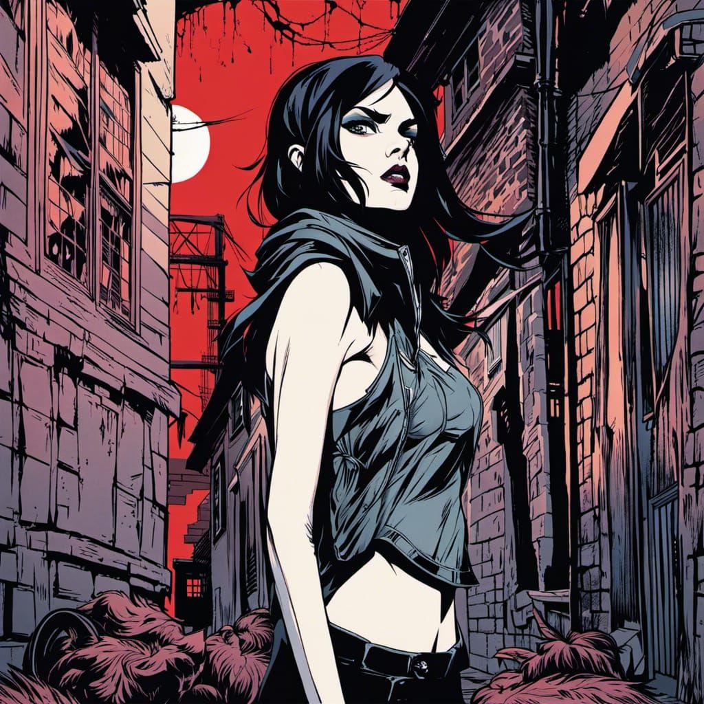 Modern Vampire in Alleyway, Comic Book Style