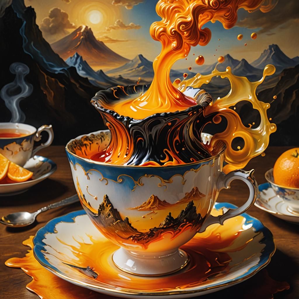 Surreal Volcano Erupts in Antique Teacup