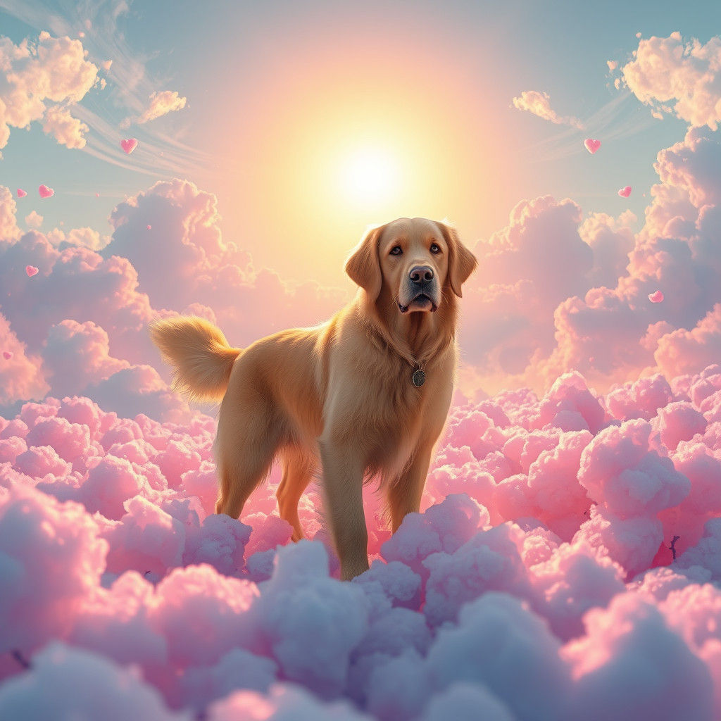 Golden Retriever in a Cotton Candy Cloudscape