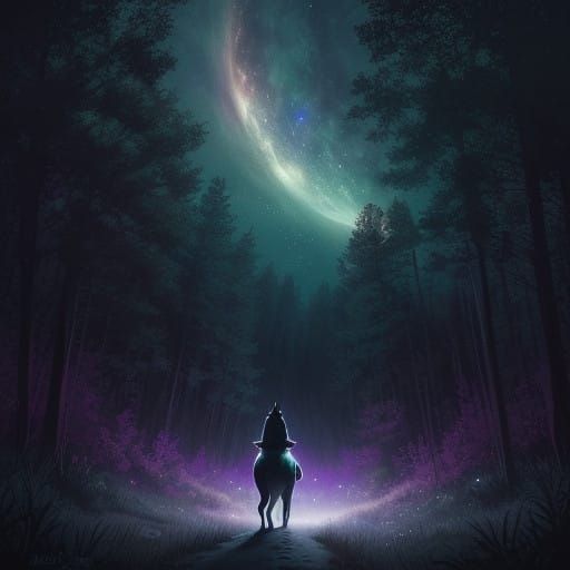 Dreamlike Forest Encounter in Vibrant, High-Contrast Color