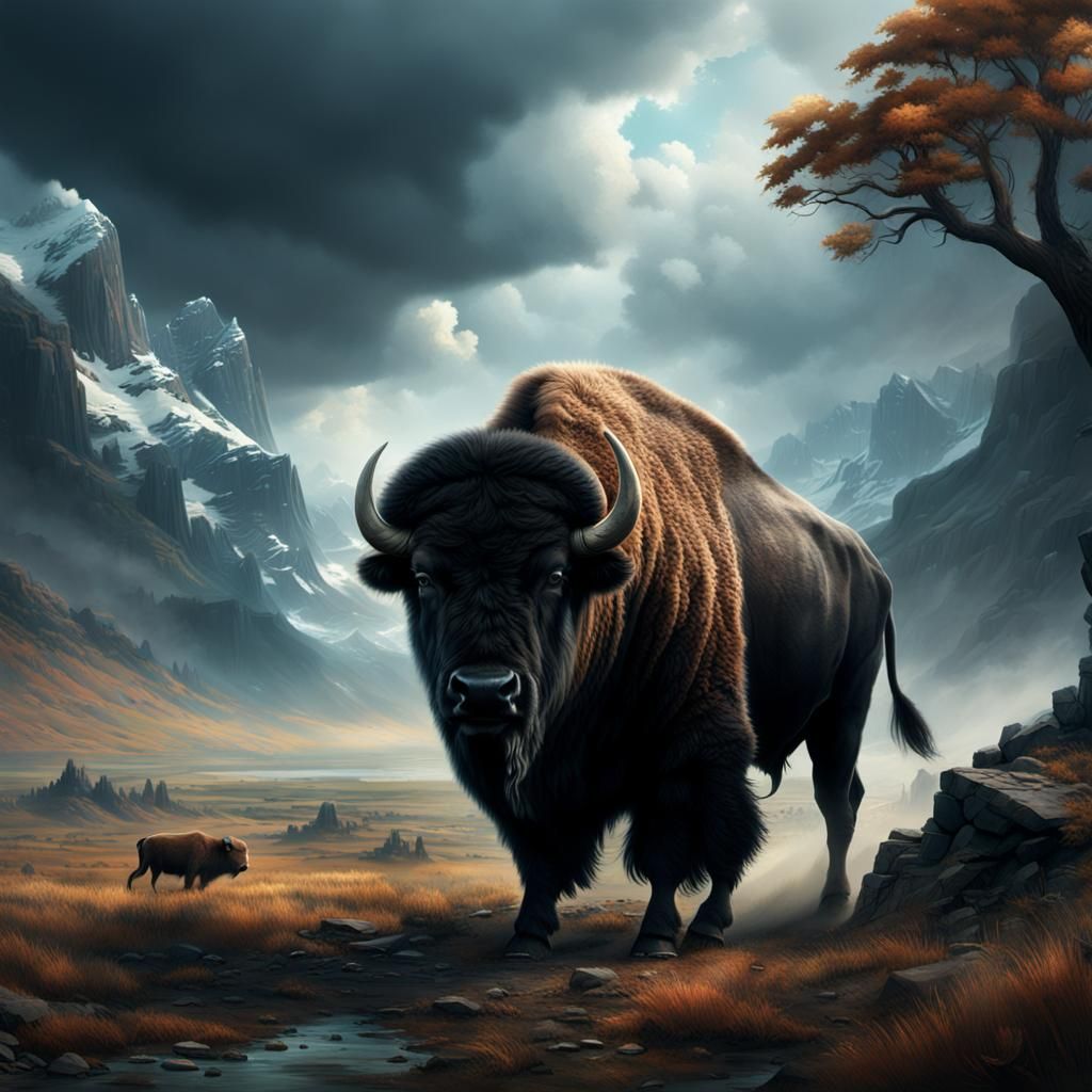 Epic Buffalo in a Digital Matte Painting