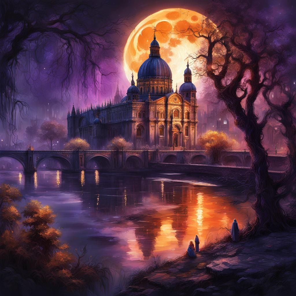 Moonlit Basilica: A Fantastical Matte Painting