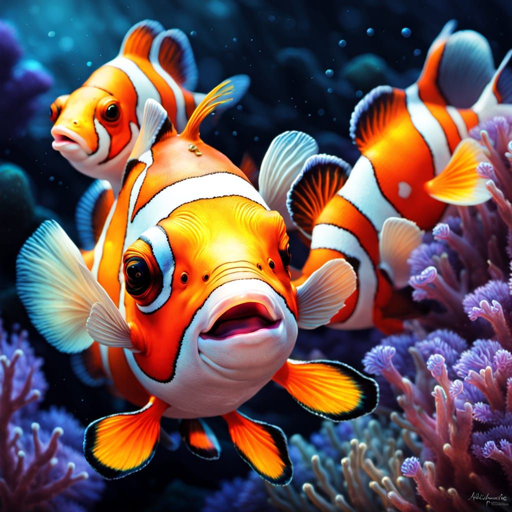 Ethereal Clownfish in Splattering Watercolor