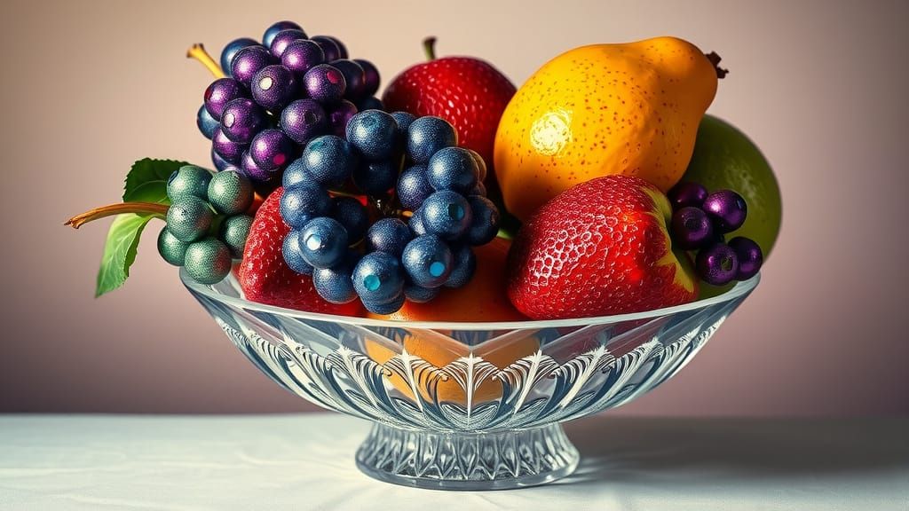 Sequined Fruits in Opulent Crystal Bowl