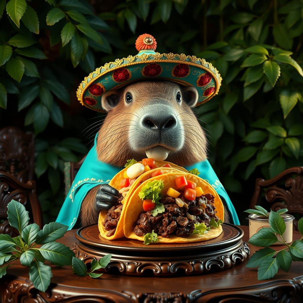 Majestic Capybara in Whimsical Taco Feast