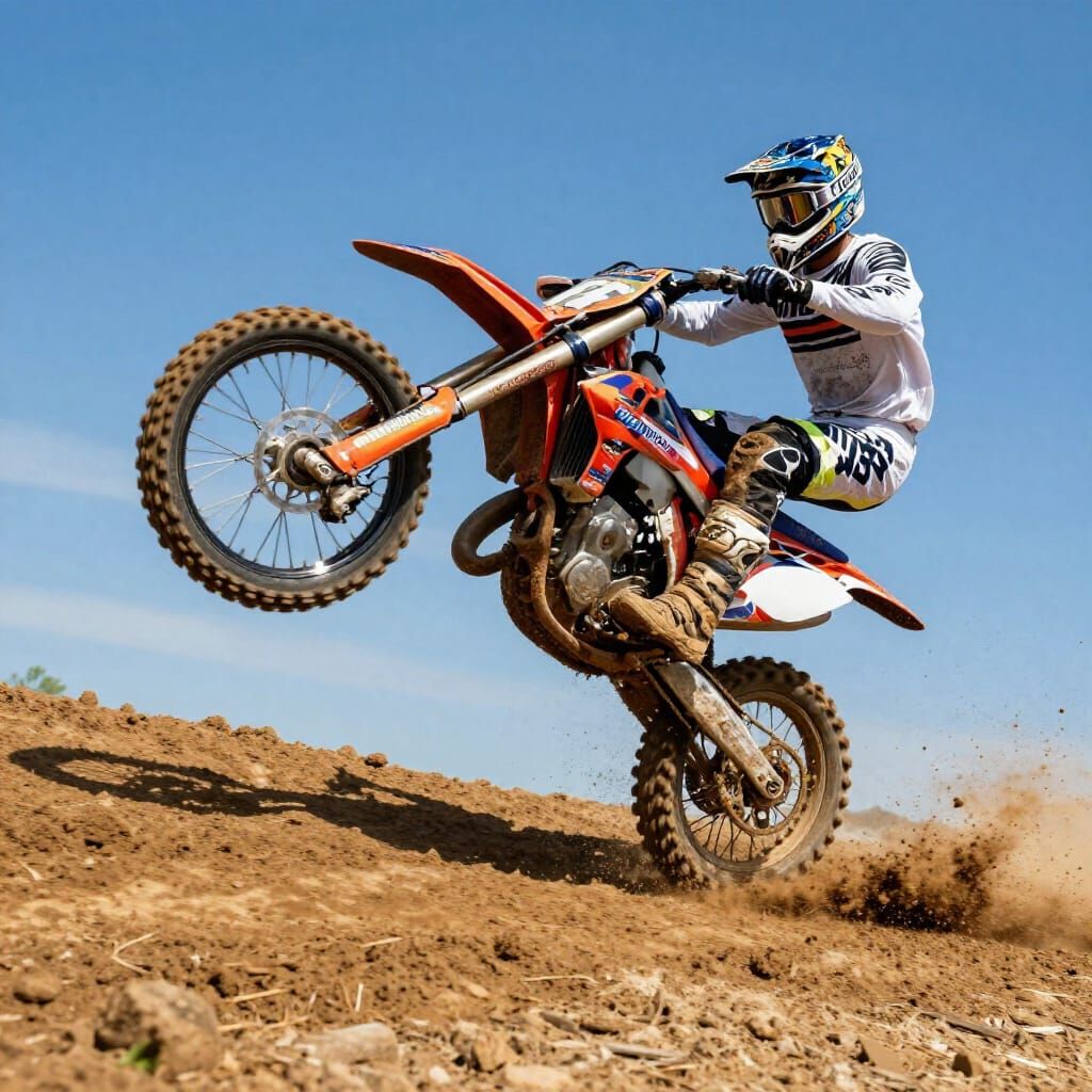 Motocross Rider's Extreme Jump in Gritty Concept Art Style