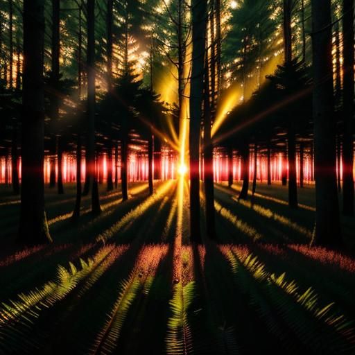 Eerie Forest at Sunset with Golden Light