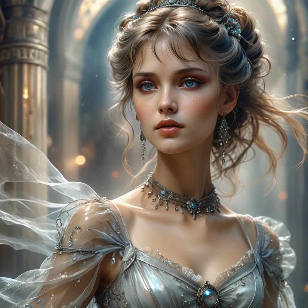 Woman in Tulle Dress, Luis Royo Style Portrait