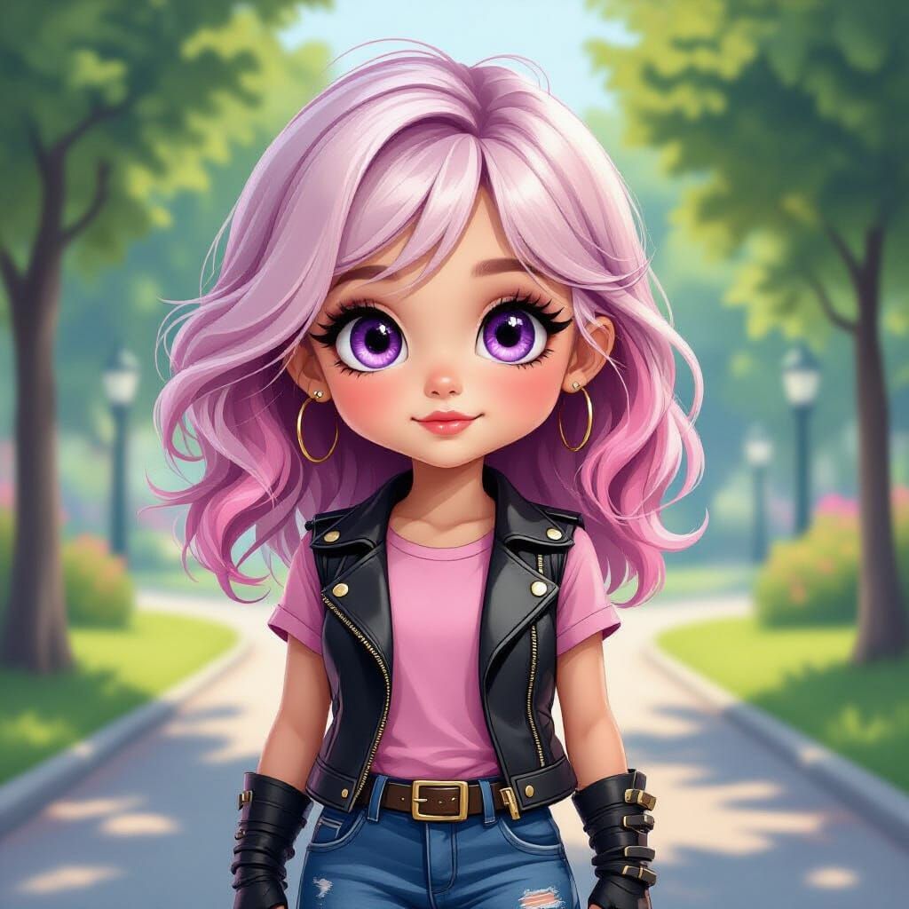 Cute Girl in Fantasy Park Digital Painting