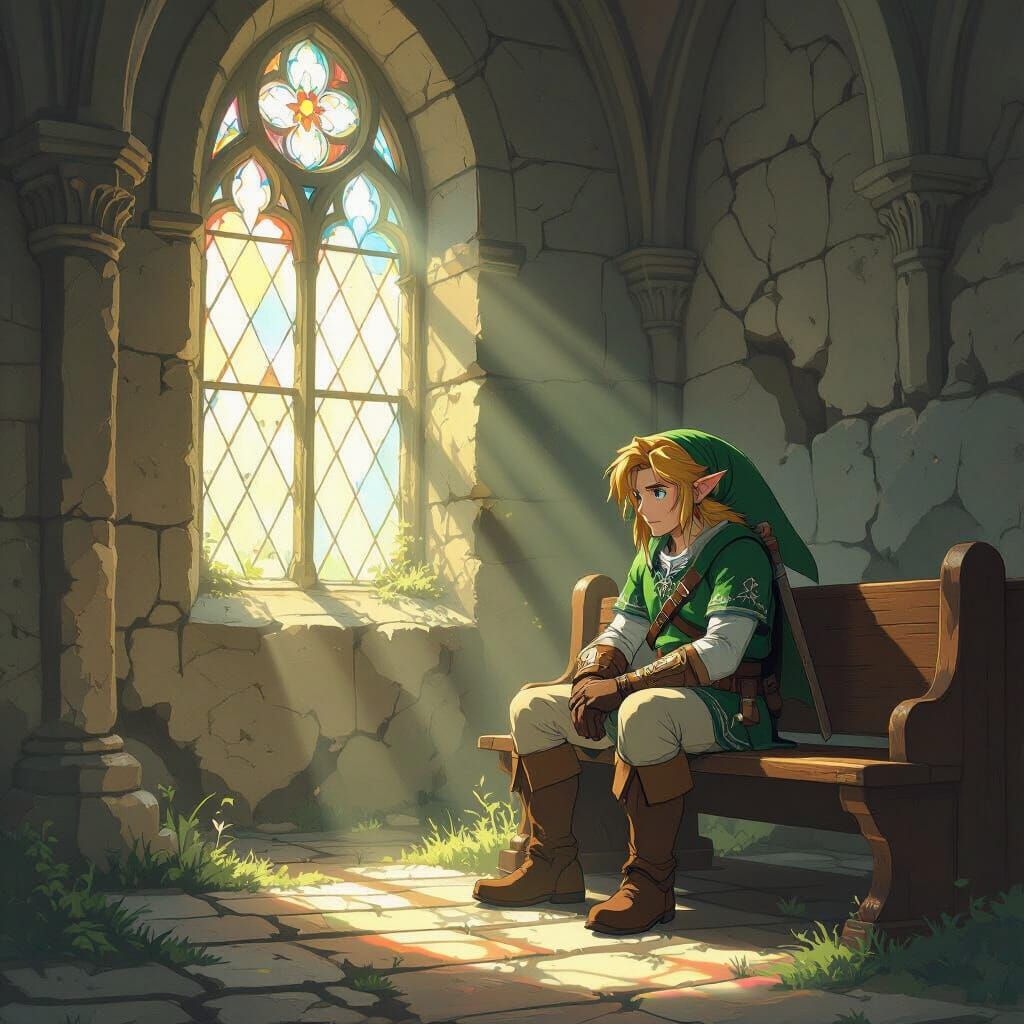 Link Contemplates Life in Ancient Church, Studio Ghibli Styl...
