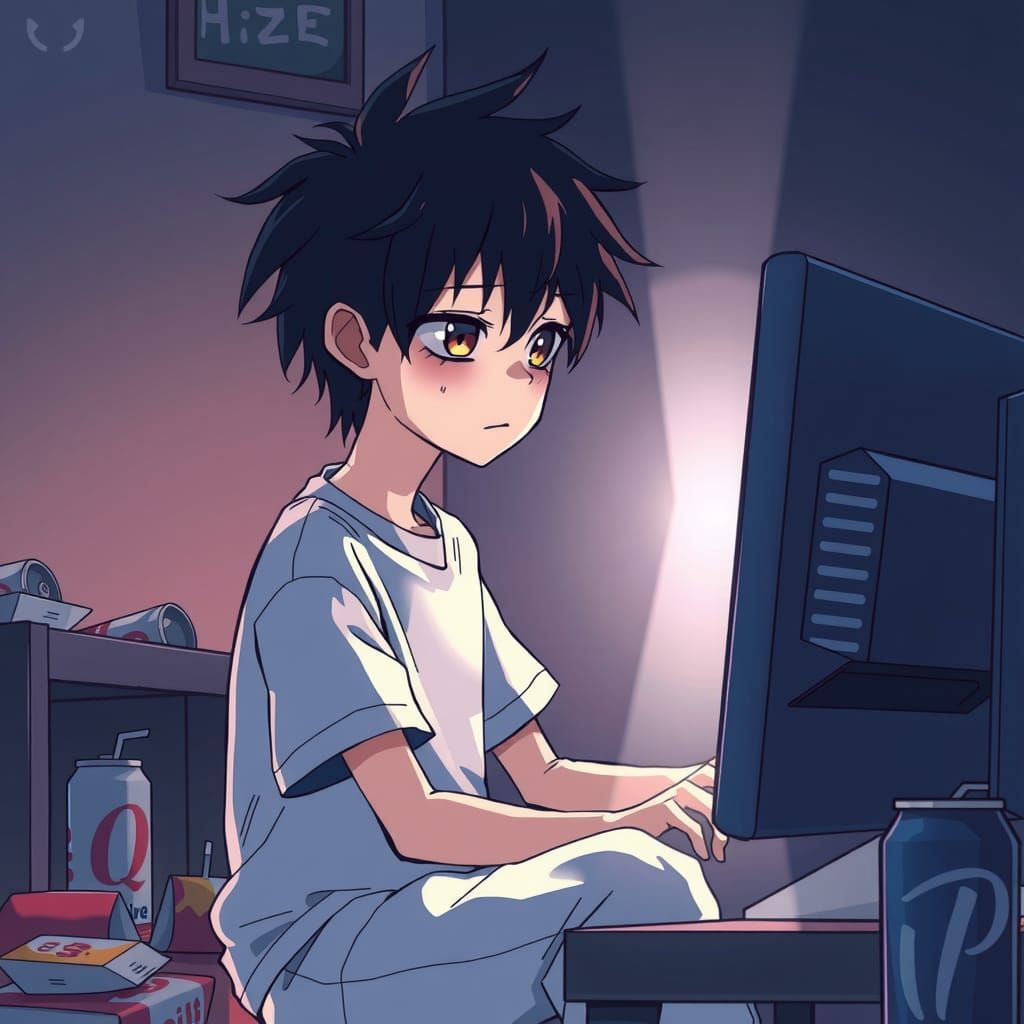 Anime Boy's Isolation: A Gaming Night Turns Gloomy