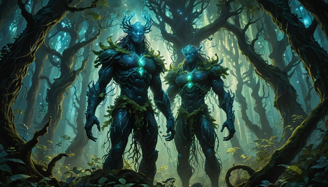Bioluminescent God in Mystical Forest: Fantasy Art