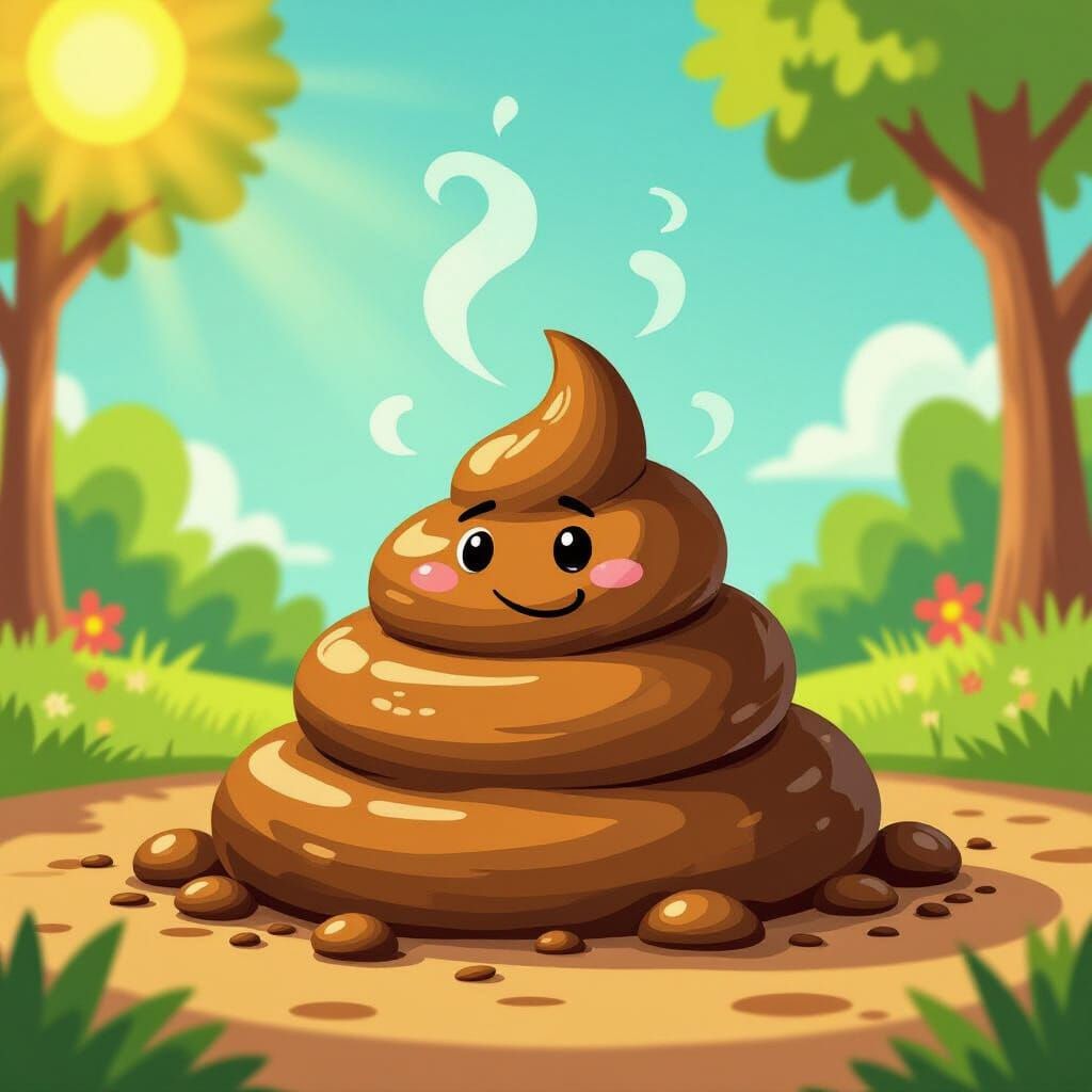 Whimsical Cartoon Dog Poop with Embarrassed Face