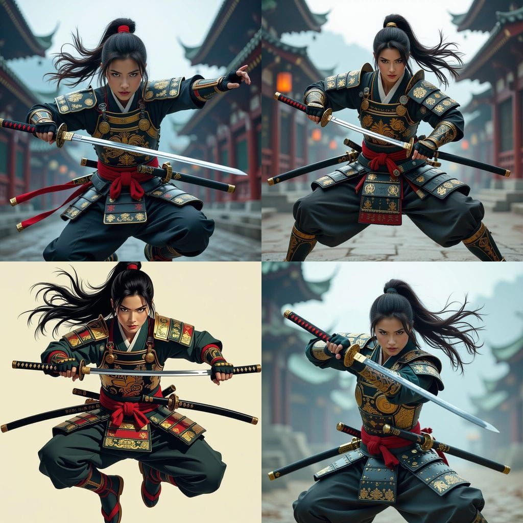 Dynamic Samurai Girl with Katana in Cinematic Style