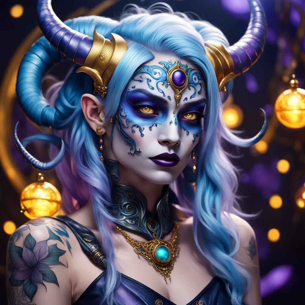 Hyperrealistic Demoness with Magic, in Fantasy Style