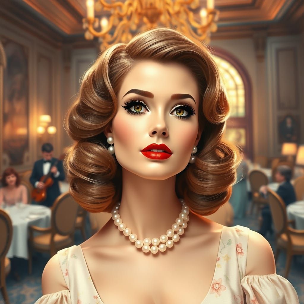 Vintage Woman in 1960s Style Pastel Watercolor