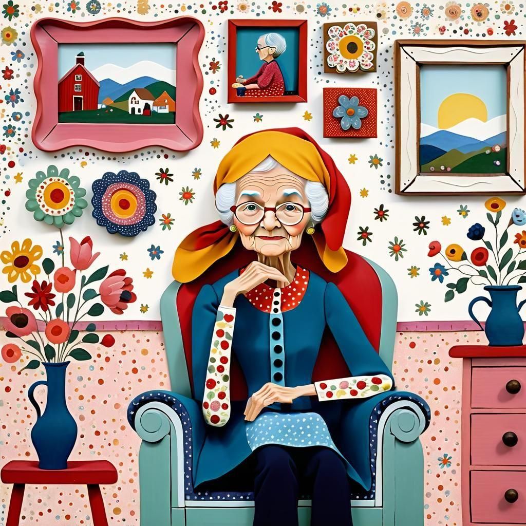 Whimsical Folk Art: Granny in Chair