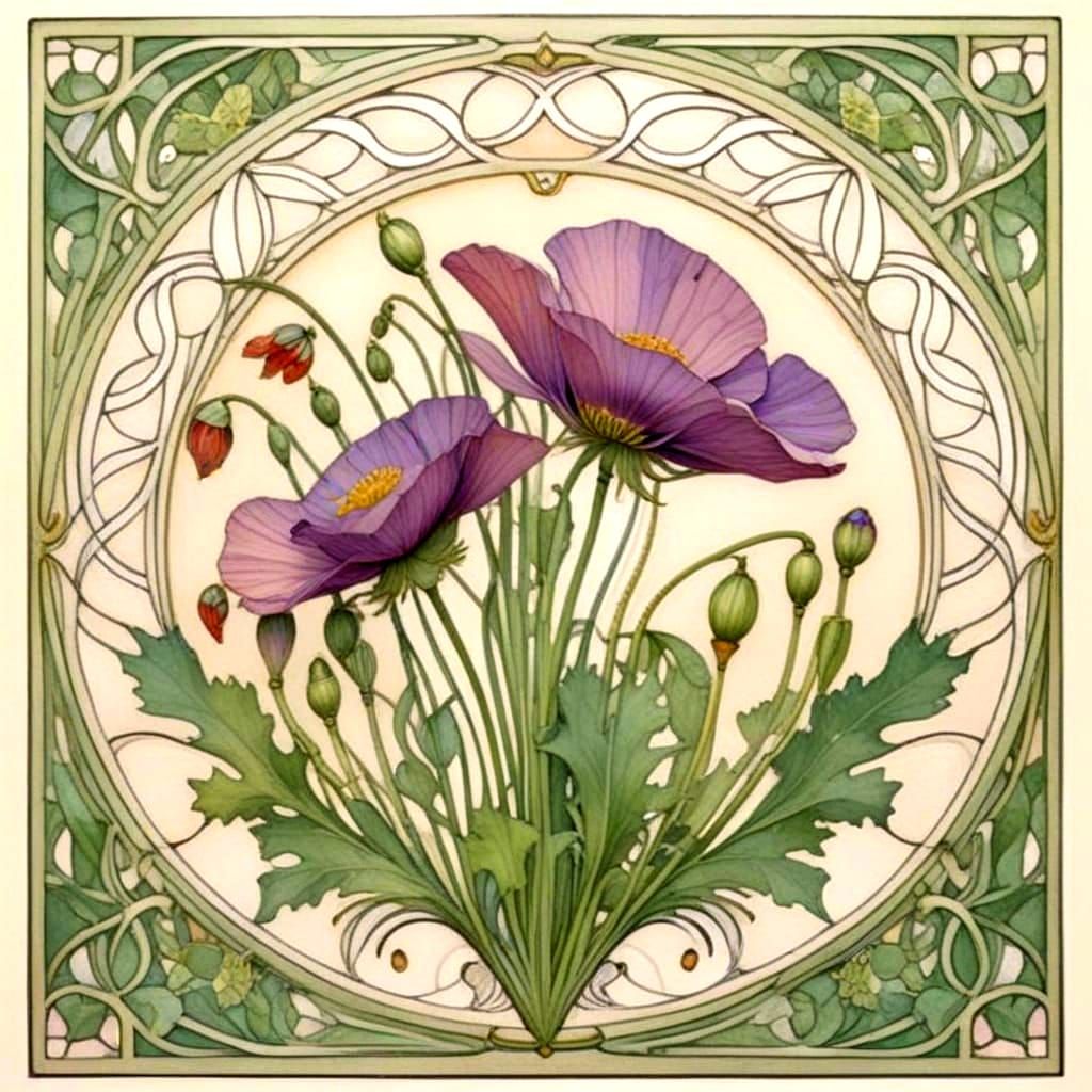 Ethereal Art Nouveau Blooms in Soft Pastel Hues