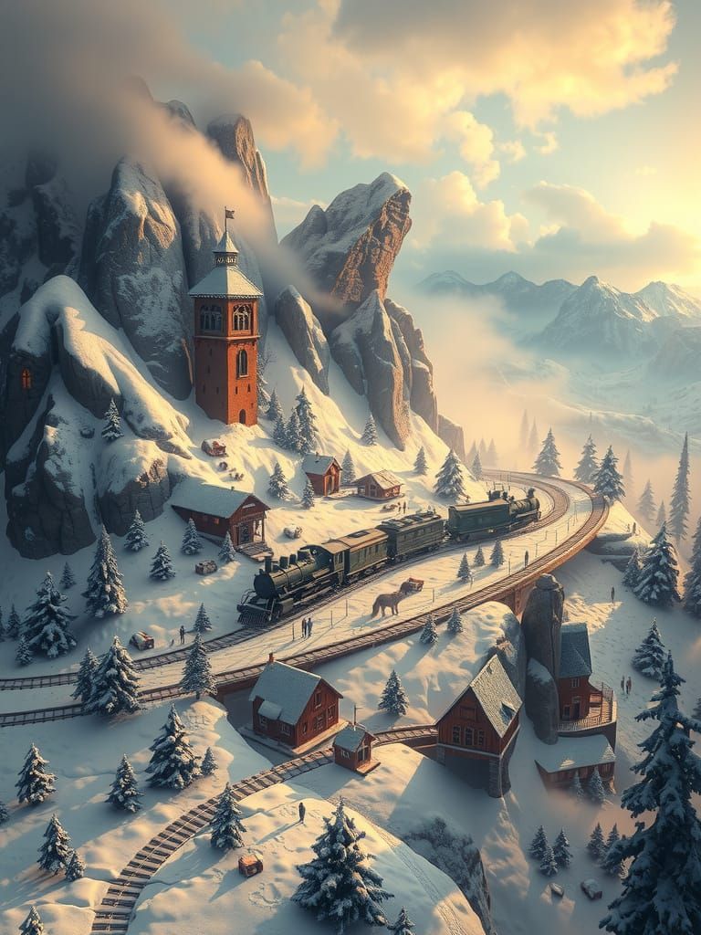 Ethereal Winter Train Set Fantasy Painting