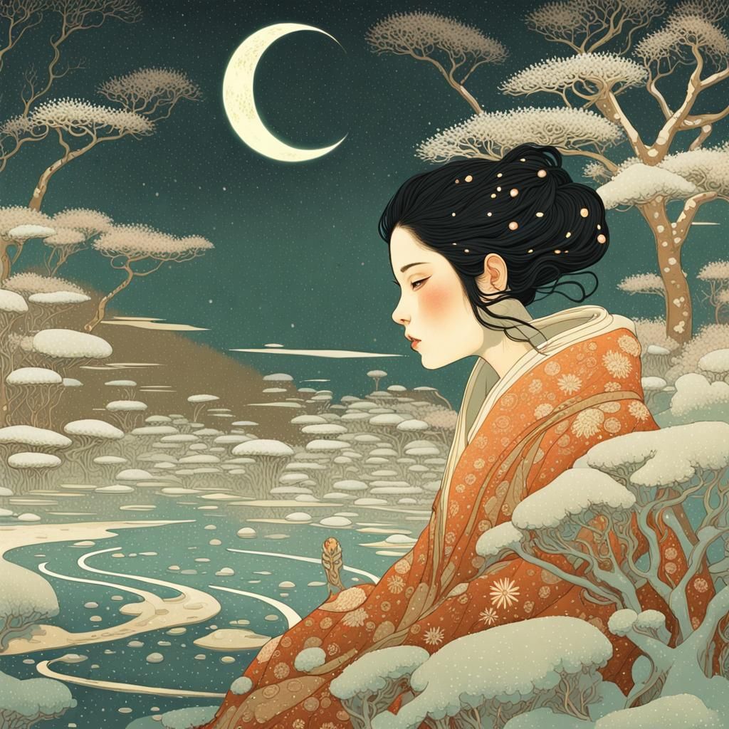 Nymph in Snowy Landscape, Victo Ngai Style