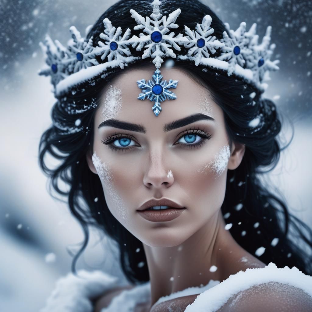 Snow Queen Portrait with Ornate Crown