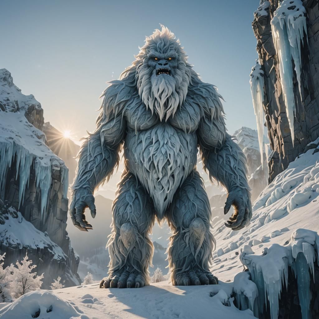 Towering Ice Yeti in Golden Hour Light