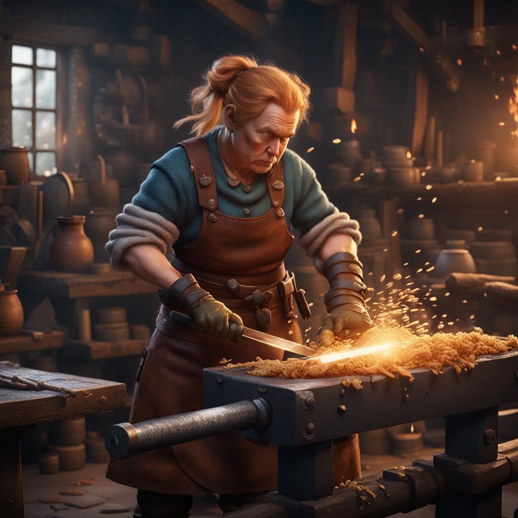 Dwarf Blacksmith Forging Sword: Fantasy Concept Art