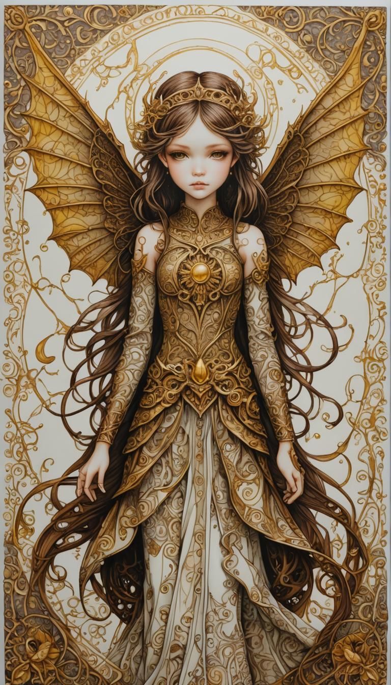 Zentangle Angel: Pixie with Gilded Bat Wings