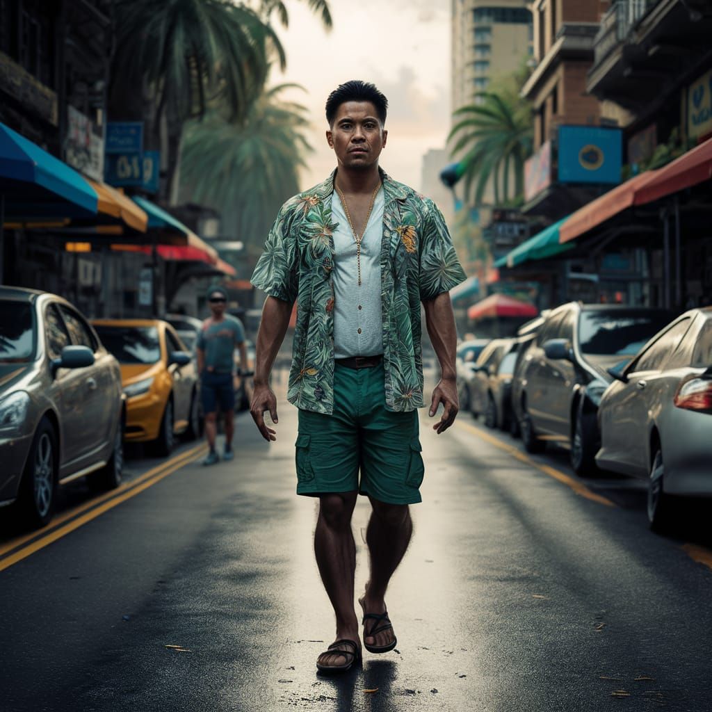 Hawaiian Man in Honolulu, Detailed Matte Painting