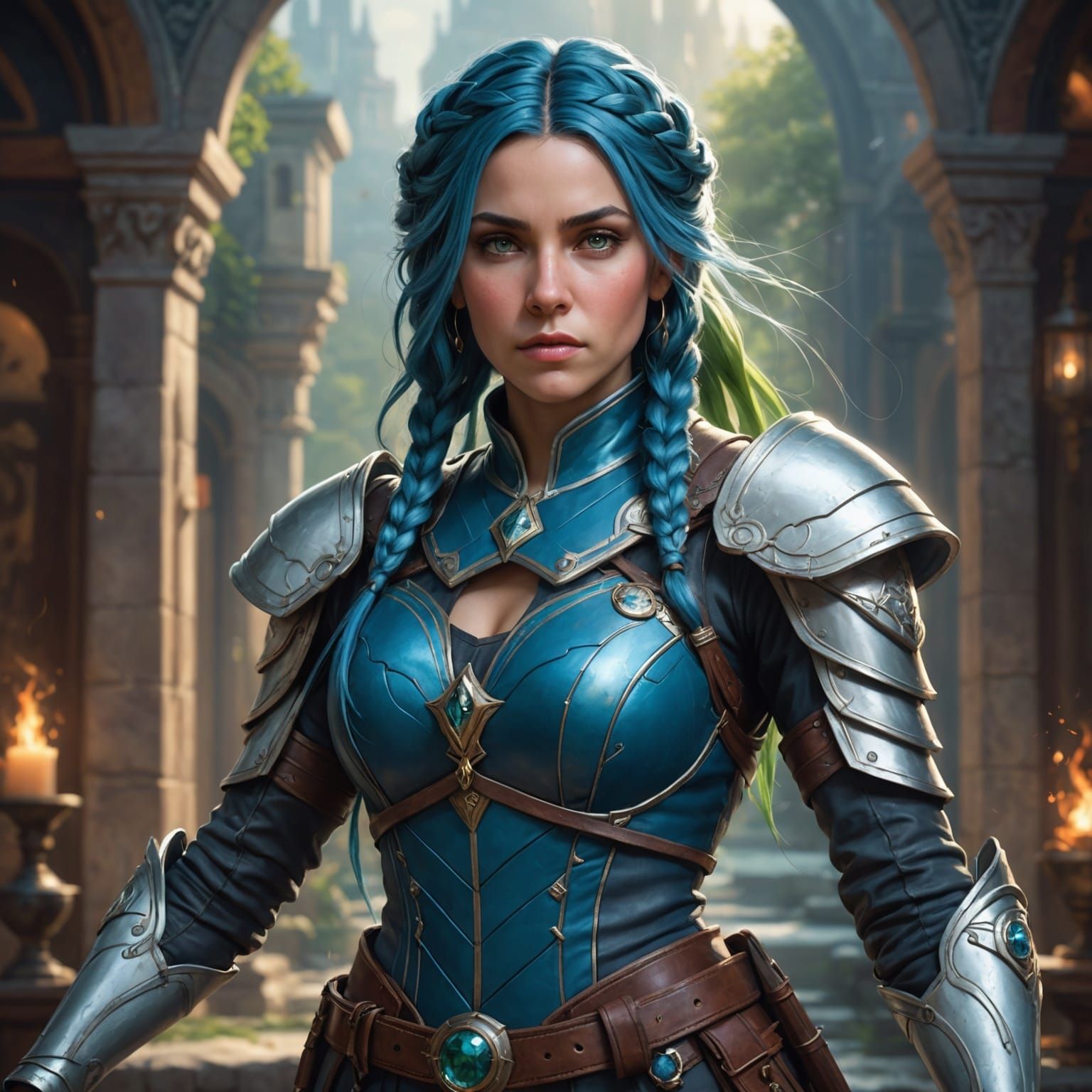 Blue-Haired Mage Portrait in Digital Art Style