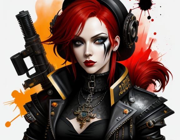 Gothic Steampunk Woman in Vibrant Graffiti Style