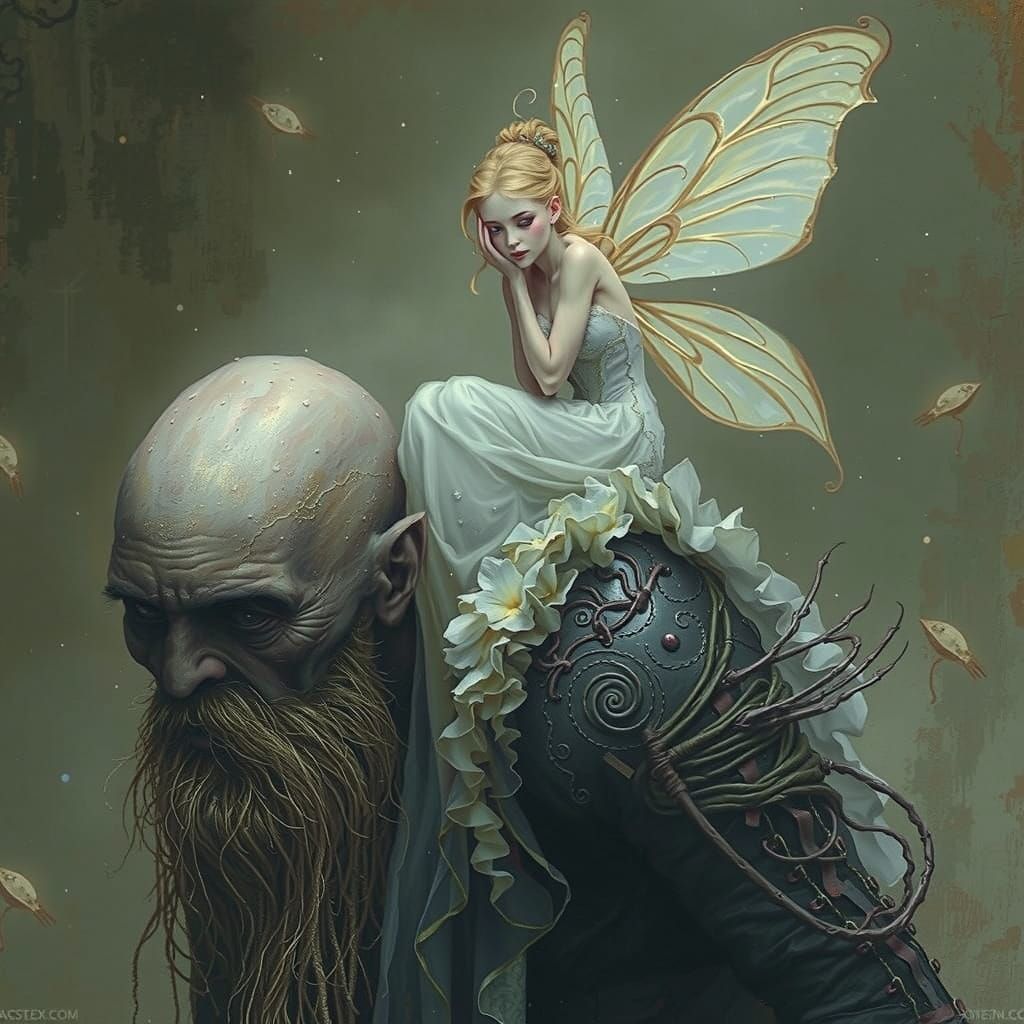 Fairy Comforting an Old Man: Dark Fantasy Art