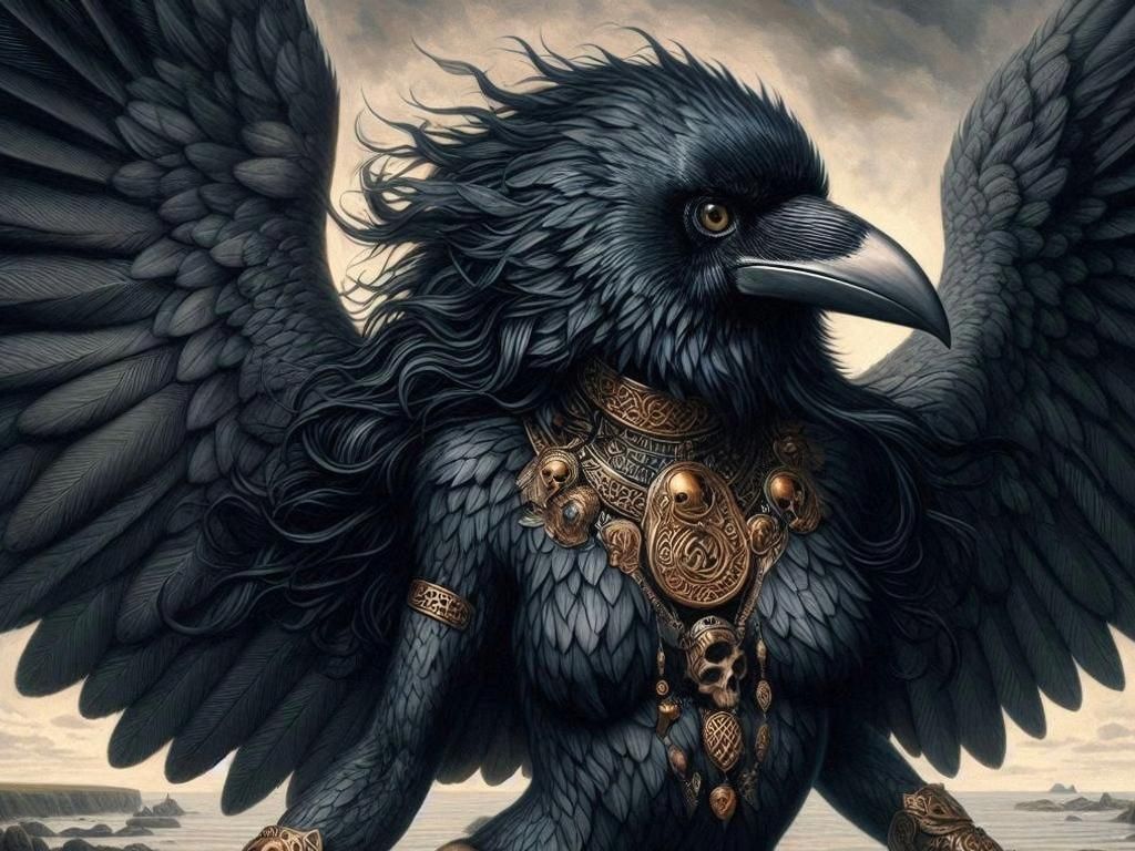 Celtic Crow Goddess in Mystical Forest