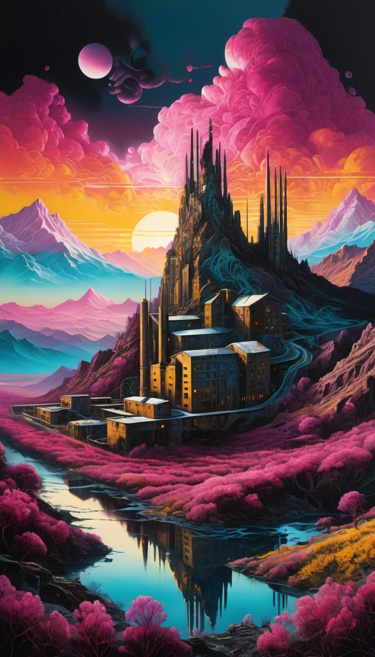 Tonalist Painting of Alpine Landscape at Sunset