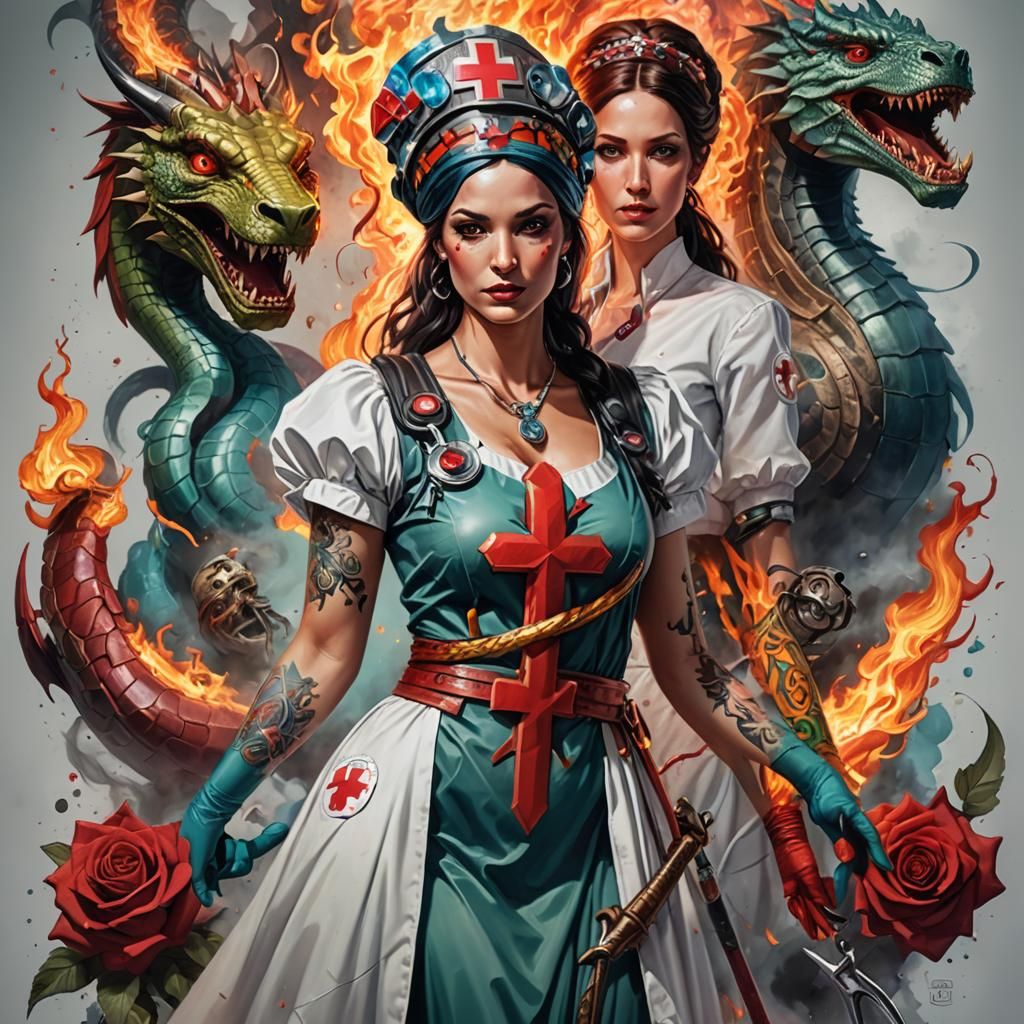 Female Surgeons with Prism Tattoo: Hyperrealistic Digital Ar...