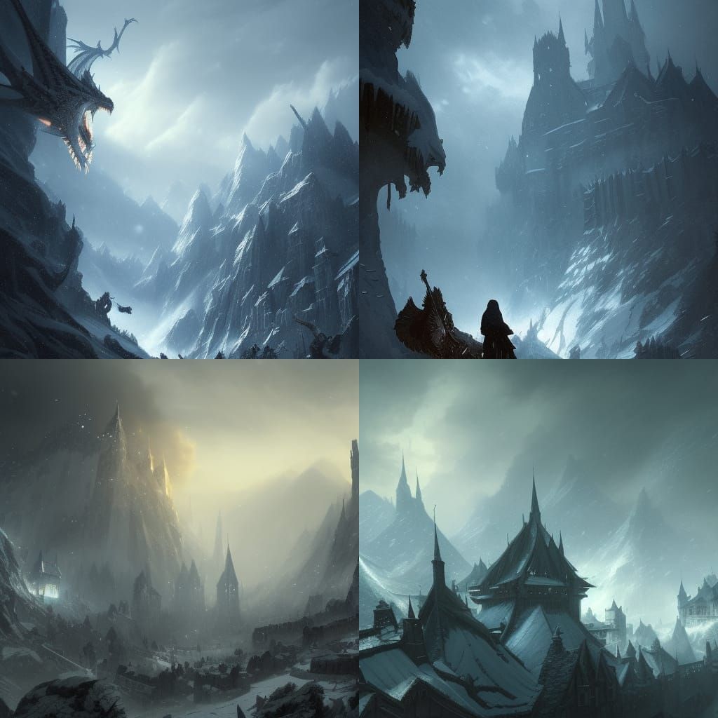 Dragon Approaching Medieval City in Dark Fantasy Style