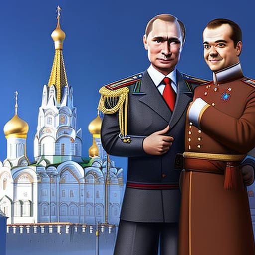 Putin and Medvedev Embrace: Hyperrealistic Concept Art